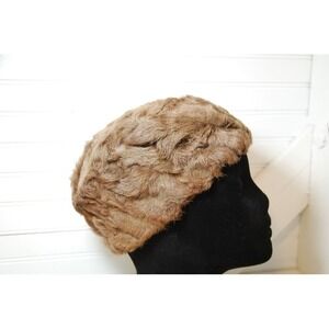Vintage‎ Fur hat Porkpie MCM light brown Quilted stitch Pillbox Luxury
